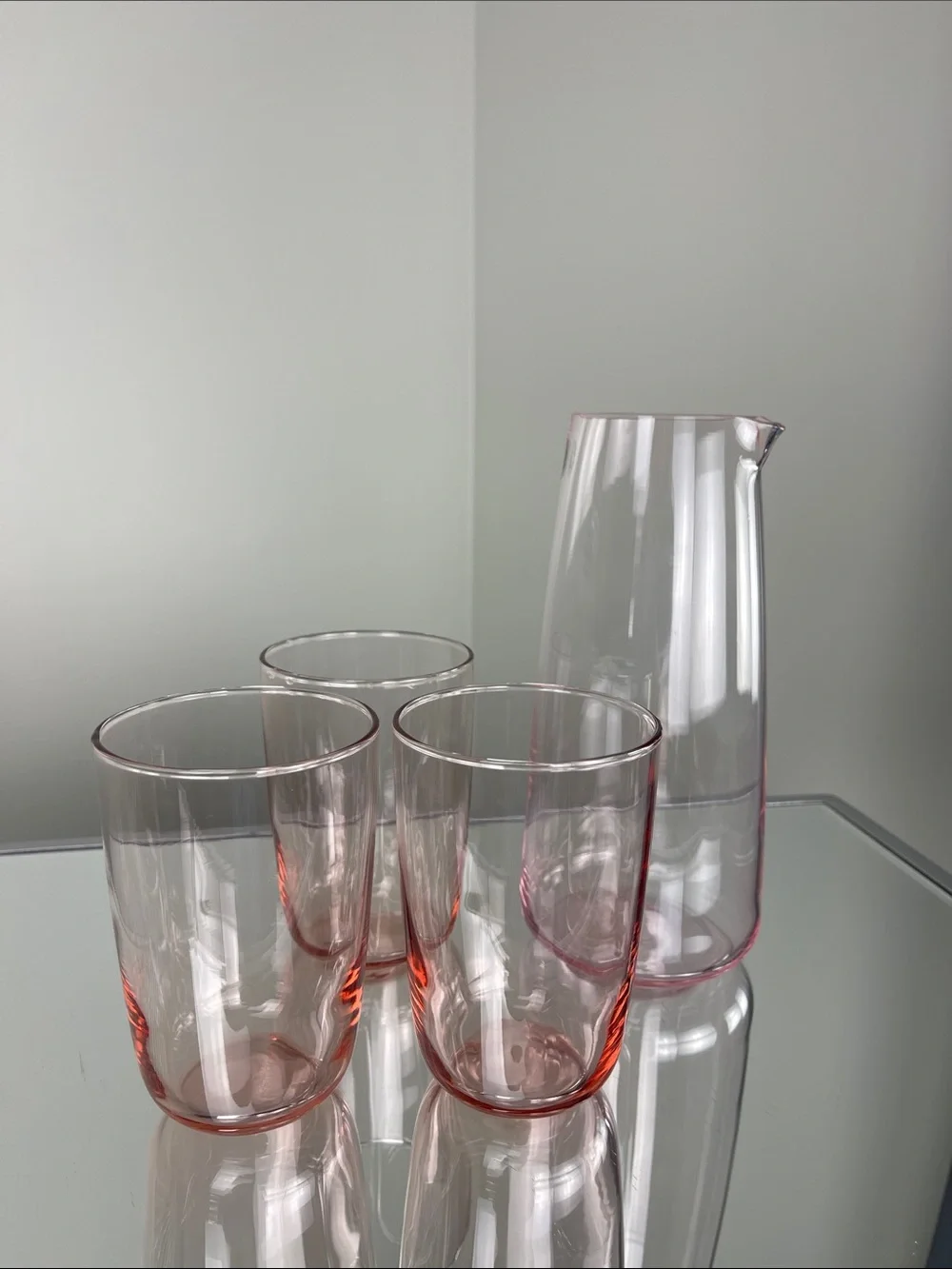 IKEA Pink Glass Carafe & 3 Drinking Glasses – Made in France